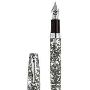 Skulls & Roses Fountain Pen, Silver 18k Gold